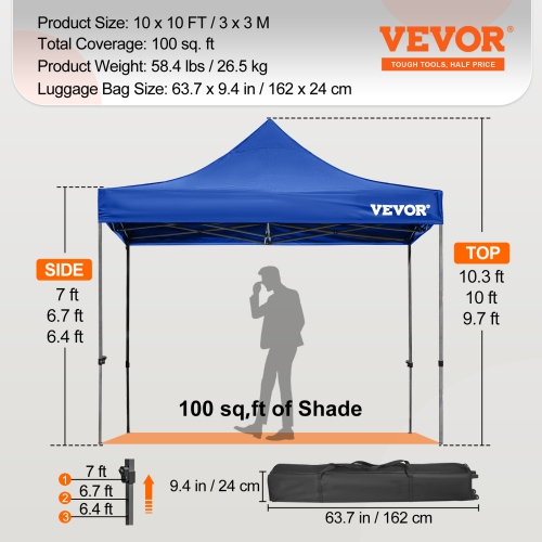 VEVOR Pop Up Canopy Tent, 10 x 10 FT, Outdoor Patio Gazebo Tent with Removable Sidewalls and Wheeled Bag, UV Resistant Waterproof Instant Gazebo