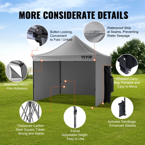 VEVOR 10x10 FT Pop up Canopy with Removable Sidewalls, Instant Canopies Portable Gazebo & Wheeled Bag, UV Resistant Waterproof, Enclosed Canopy Tent