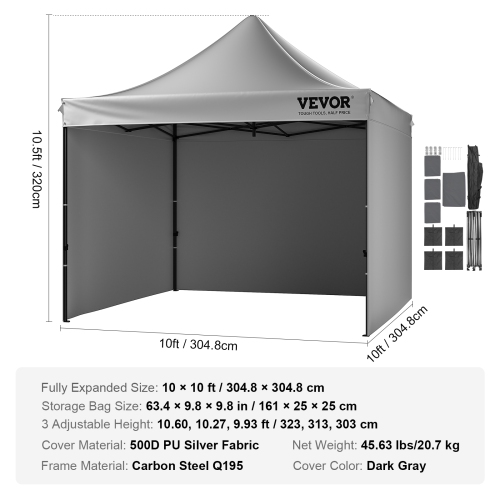 VEVOR 10x10 FT Pop up Canopy with Removable Sidewalls, Instant Canopies Portable Gazebo & Wheeled Bag, UV Resistant Waterproof, Enclosed Canopy Tent