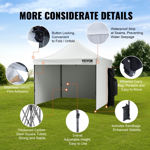 VEVOR 10x10 FT Pop up Canopy with Removable Sidewalls, Instant Canopies Portable Gazebo & Wheeled Bag, UV Resistant Waterproof, Enclosed Canopy Tent