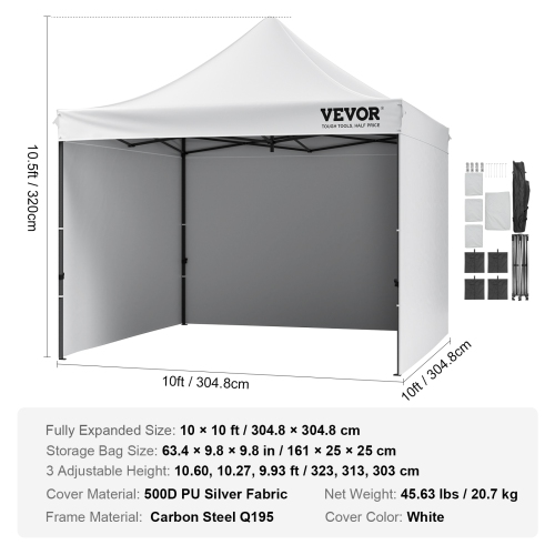 VEVOR 10x10 FT Pop up Canopy with Removable Sidewalls, Instant Canopies Portable Gazebo & Wheeled Bag, UV Resistant Waterproof, Enclosed Canopy Tent