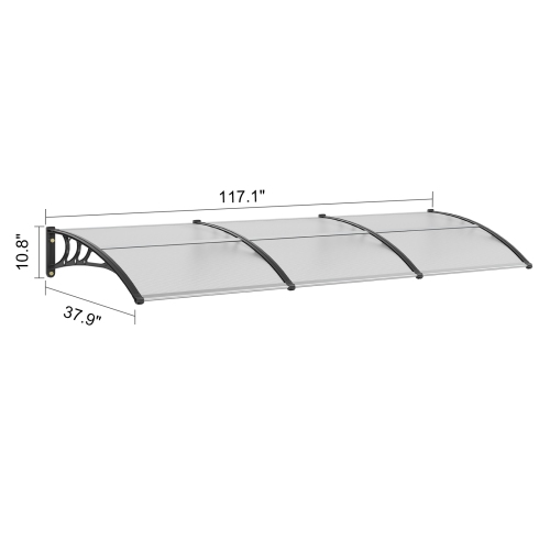 VEVOR Window Door Awning Canopy, 38" x 117" Door Canopy Exterior, UF50+ PC Sunshade Sheet Awnings, Outdoor Patio Awning Sun Shade, Transparent,