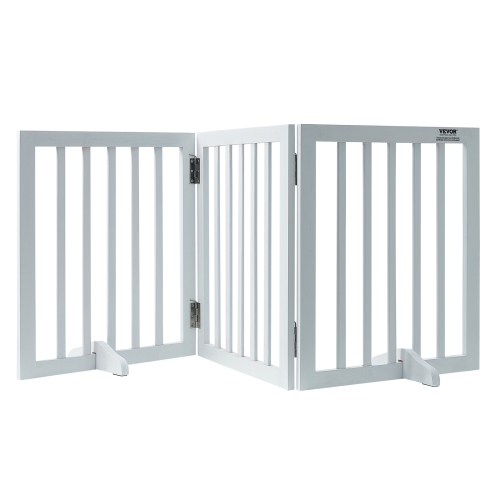 Image 1 of 8.. VEVOR Free Standing Dog Gate, 24" H x 60" W Freestanding Pet Gate, 3 Panels Foldable Dog Gate for Wide and Narrow Passageways, Expandable Dog Barrier
