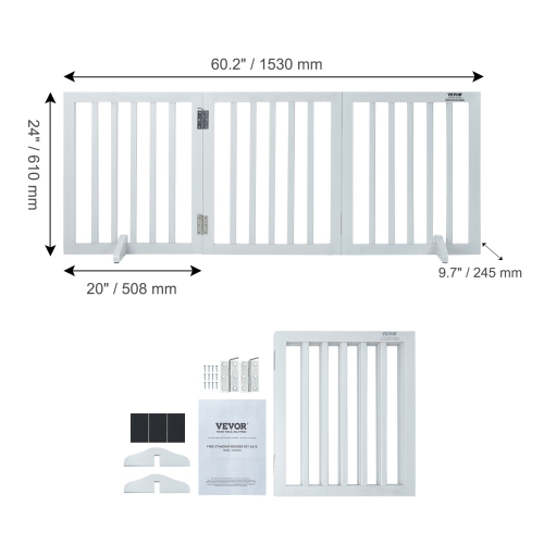 VEVOR Free Standing Dog Gate, 24" H x 60" W Freestanding Pet Gate, 3 Panels Foldable Dog Gate for Wide and Narrow Passageways, Expandable Dog Barrier