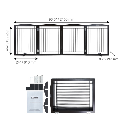 VEVOR Free Standing Dog Gate, 32" H x 96.5" W Freestanding Pet Gate, 4 Panels Foldable Dog Gate for Wide and Narrow Passageways, Expandable Dog