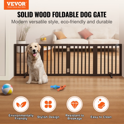 VEVOR Indoor Pet Barrier, 24" Height x 80.3" Width, 4-Panel Folding Gate for Pets, Adjustable and Versatile Dog Fence for Both Wide and Slim