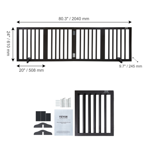 VEVOR Indoor Pet Barrier, 24" Height x 80.3" Width, 4-Panel Folding Gate for Pets, Adjustable and Versatile Dog Fence for Both Wide and Slim