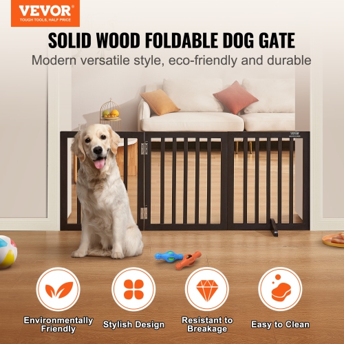 VEVOR Free Standing Dog Gate, 24" H x 60" W Freestanding Pet Gate, 3 Panels Foldable Dog Gate for Wide and Narrow Passageways, Expandable Dog Barrier