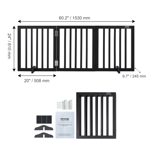 VEVOR Free Standing Dog Gate, 24" H x 60" W Freestanding Pet Gate, 3 Panels Foldable Dog Gate for Wide and Narrow Passageways, Expandable Dog Barrier