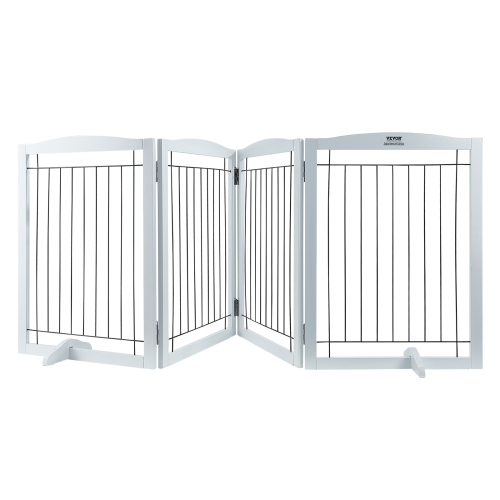 Image 1 of 8.. VEVOR Free Standing Dog Gate, 32" H x 96.5" W Freestanding Pet Gate, 4 Panels Foldable Dog Gate for Wide and Narrow Passageways, Expandable Dog