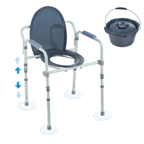 VEVOR 7-Level Adjustable Height Commode Chair, Bedside Commode with Wider Toilet Seat, 5.8L Removable Bucket, Easy to Assemble, 350 LBS Capacity,