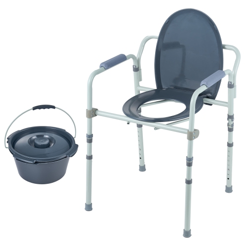VEVOR 7-Level Adjustable Height Commode Chair, Bedside Commode with Wider Toilet Seat, 5.8L Removable Bucket, Easy to Assemble, 350 LBS Capacity,