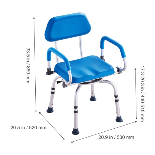 VEVOR Swivel Shower Chair 360 Degree, Adjustable Shower Seat with Pivoting Arms & Padded Bath Seat for Inside Shower or Tub,300LBS Capacity