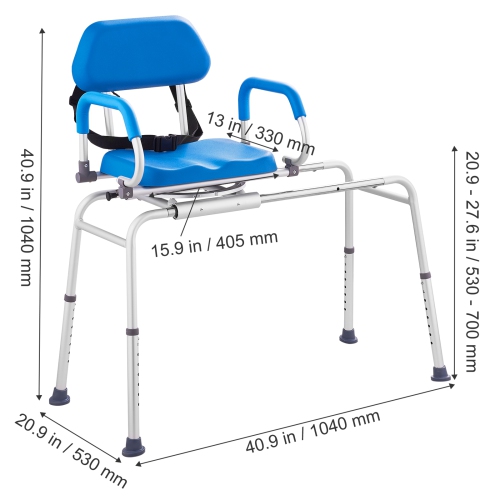 VEVOR Sliding Tub Transfer Bench with 360 Degree Swivel Seat, Sliding Shower Chair with Pivoting Armrest & Padded Seat and Safety Belt