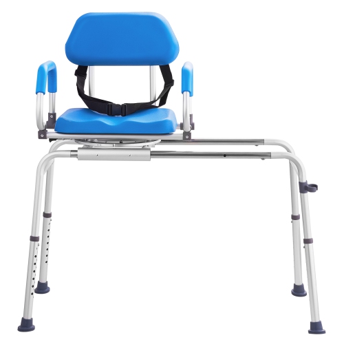 VEVOR Sliding Tub Transfer Bench with 360 Degree Swivel Seat, Sliding Shower Chair with Pivoting Armrest & Padded Seat and Safety Belt