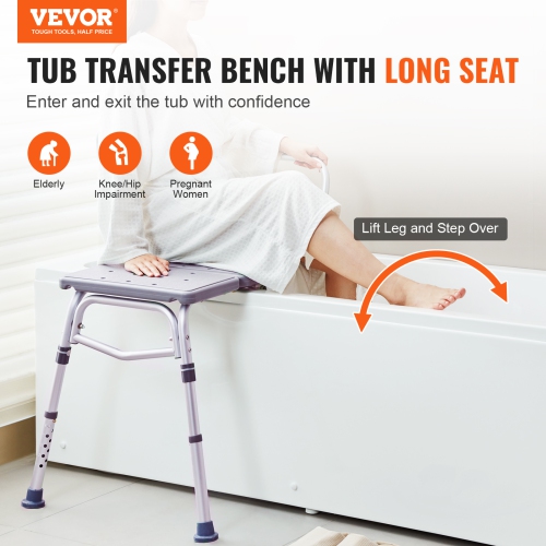 VEVOR Tub Transfer Bench for Bathtub, Adjustable Shower Seats for Adults, Lightweight Shower Bench for Elderly and Disabled, Non-Slip Bath Seats