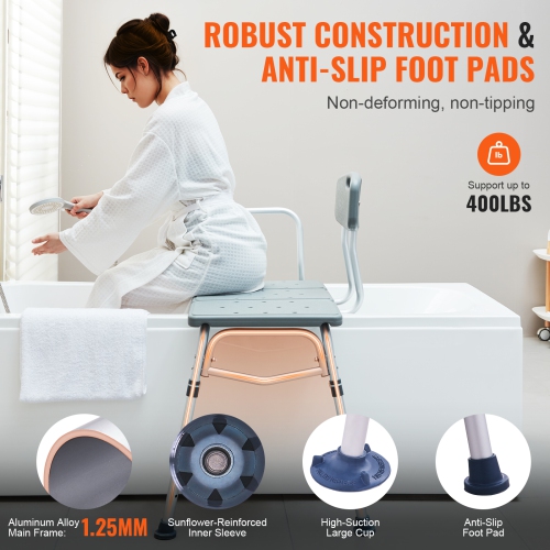 VEVOR Tub Transfer Bench for Bathtub, Adjustable Shower Seats for Adults, Lightweight Shower Bench for Elderly and Disabled, Non-Slip Bath Seats