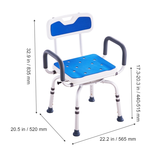 VEVOR Swivel Shower Chair 360 Degree, Adjustable Shower Seat with Armrests and Backrest, Non-Slip Rotating Bathtub Chair Seat for Elderly Disabled