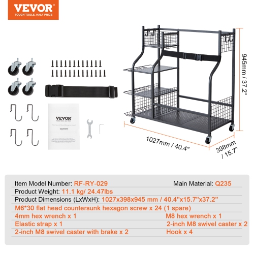 Rangement de garage pour le golf VEVOR, 2 support pour sac de golf, chariot à balles sur roulettes, équipement de sport extérieur et rangement pour