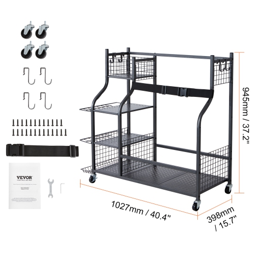 Rangement de garage pour le golf VEVOR, 2 support pour sac de golf, chariot à balles sur roulettes, équipement de sport extérieur et rangement pour