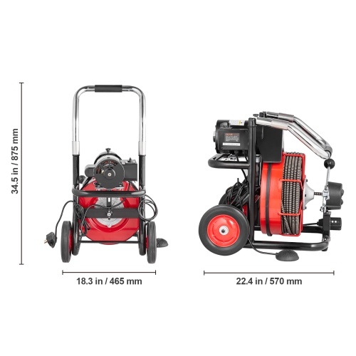 VEVOR Drain Cleaner Machine 100FT x 1/2 Inch, Auto Feed Sewer Snake Auger on Wheels, 550W Portable Drain Cleaning Machine with 8 Cutters &