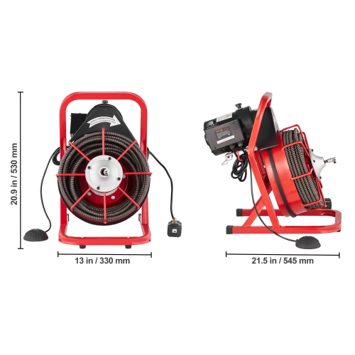 VEVOR Drain Cleaner Machine 75FT x 1/2 Inch, Sewer Snake Auger Manual Feed, 370W Electric Drain Cleaning Machine with 4 Cutters & Air-activated Foot