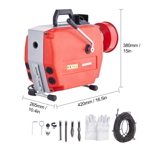 VEVOR 120FT x 7/8 Inch Drain Cleaner Machine, 420W Electric Sewer Snake Auger Manual Feed - with 6 Cutters, 2 Steel Cables & CW/CCW Control