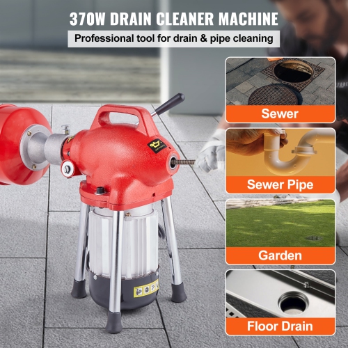VEVOR Drain Cleaner Machine 120FT x 5/8 Inch, 370W Electric Sewer Snake Auger Manual Feed - with 2 Sectional Steel Cables(120' x 5/8" and 23' x