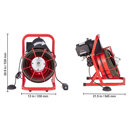 VEVOR Drain Cleaner Machine 50FT x 1/2 Inch, Sewer Snake Auger Manual Feed, 250W Electric Drain Cleaning Machine with 4 Cutters & Air-activated Foot