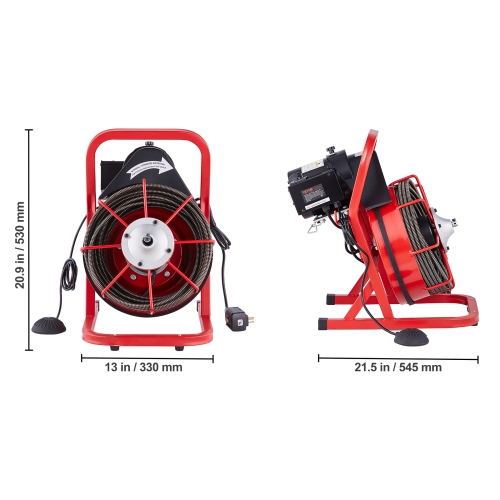 VEVOR Drain Cleaner Machine 75FT x 3/8 Inch, Sewer Snake Auger Manual Feed, 250W Electric Drain Cleaning Machine with 4 Cutters & Air-activated Foot