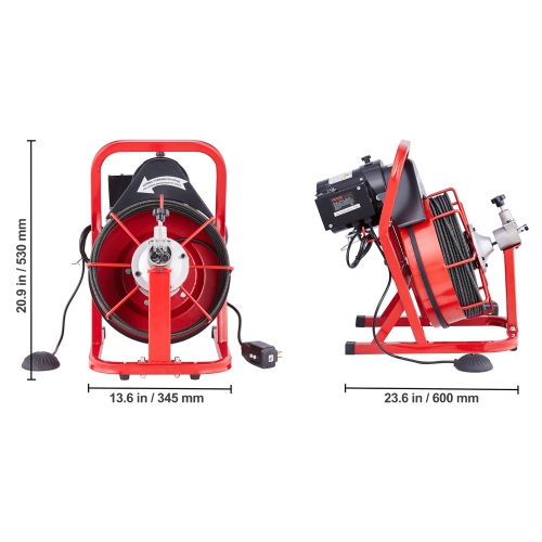 VEVOR Drain Cleaner Machine 50FT x 3/8 Inch, Auto Feed Sewer Snake Auger, Electric Drain Cleaning Machine with 4 Cutters & Air-activated Foot Switch