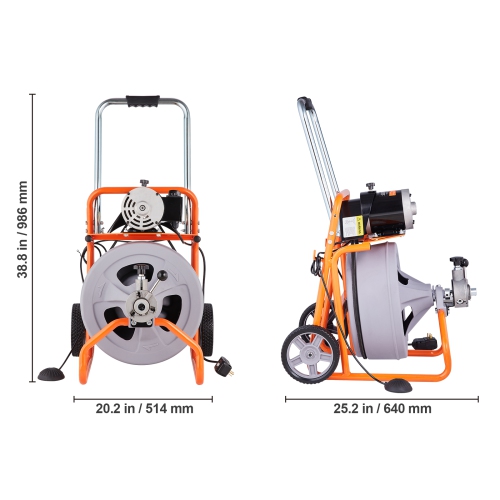 VEVOR Drain Cleaner Machine 75FT x 1/2 Inch, Auto Feed Sewer Snake Drain Auger on Wheels, Portable Drain Cleaning Machine with 8 Cutters &
