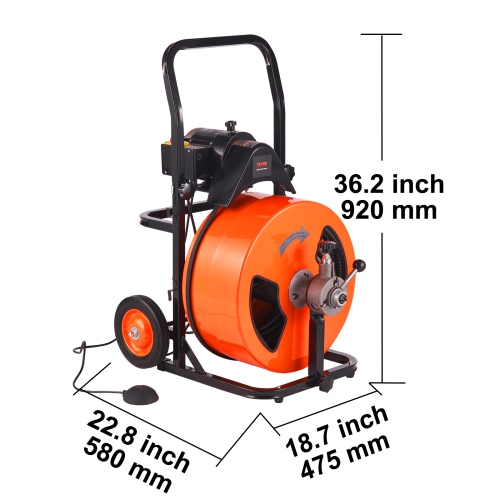 VEVOR Drain Cleaning Machine 100FT x 3/4 Inch, Sewer Snake Machine Auto Feed, Drain Auger Cleaner with 4 Cutter & Air-Activated Foot Switch for 1" to