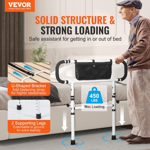 VEVOR Bed Rails for Elderly Adults, 180° Foldable Bed Assist Rails for Seniors, 450LBS Loading Bed Side Rails Bed Cane with 4-Level Adjustable Handle