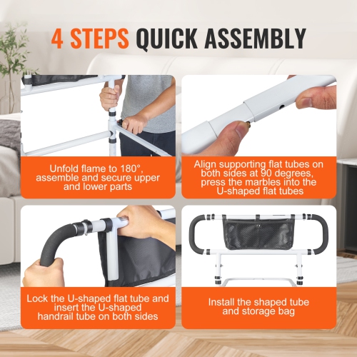 VEVOR Bed Rails for Elderly Adults, 180° Foldable Bed Assist Rails for Seniors, 450LBS Loading Bed Side Rails Bed Cane with 4-Level Adjustable Handle