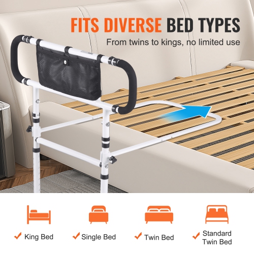 VEVOR Bed Rails for Elderly Adults, 180° Foldable Bed Assist Rails for Seniors, 450LBS Loading Bed Side Rails Bed Cane with 4-Level Adjustable Handle