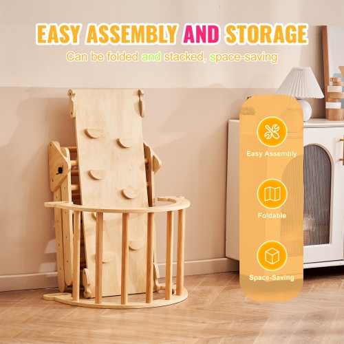 VEVOR Pikler Triangle Set, 5 in 1 Toddler Climbing Toys Indoor Playground, Ramp, and Arch, Montessori Climbing Set with Triangle, Medium Size Wooden