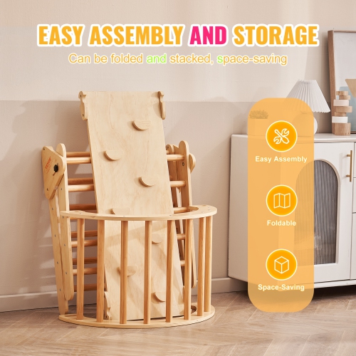 VEVOR Pikler Triangle Set, 5 in 1 Toddler Climbing Toys Indoor Playground, Ramp, and Arch, Montessori Climbing Set with Triangle, Large Size Wooden