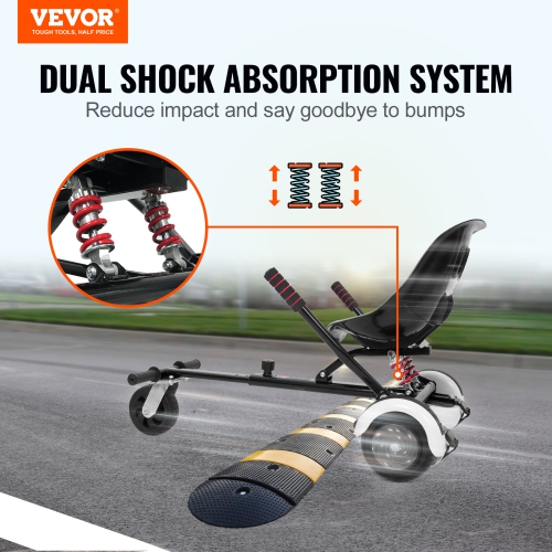 VEVOR Hoverboard Seat Attachment, for 6.5" 8" 8.5" 10" Hoverboards, Dual Shock Absorption System, Grips Control, Adjustable Length 270 LBS load