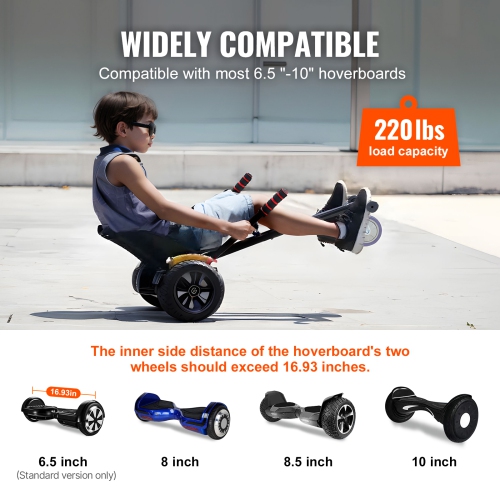 VEVOR Hoverboard Seat Attachment, Compatible with All 6.5" 8" 8.5" 10" Hoverboards, Grips Control, Adjustable Frame Length and 220 LBS Load Capacity
