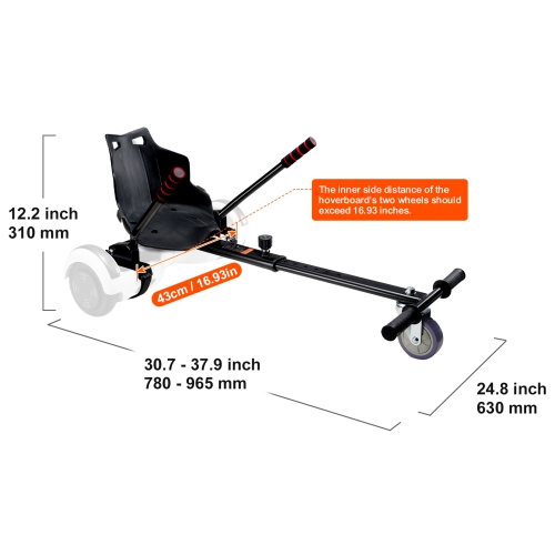 VEVOR Hoverboard Seat Attachment, Compatible with All 6.5" 8" 8.5" 10" Hoverboards, Grips Control, Adjustable Frame Length and 220 LBS Load Capacity