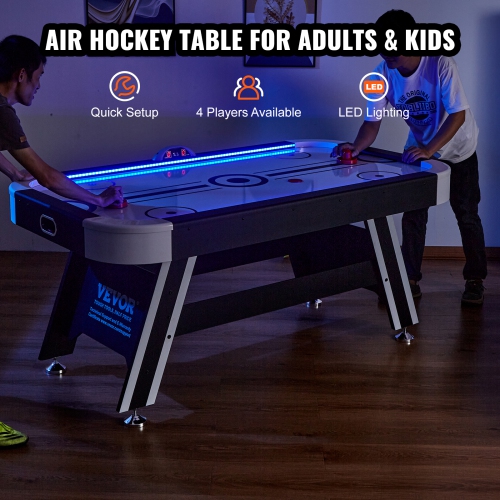 VEVOR 72" Air-Powered Hockey Table, Indoor Hockey Table for Kids and Adults, LED Sports Hockey Game with 2 Pucks, 2 Pushers, and Electronic Score