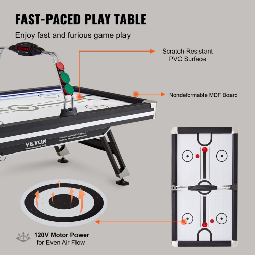 VEVOR 89" Air-Powered Hockey Table, Indoor Hockey Table for Kids and Adults, LED Sports Hockey Game with 2 Pucks, 2 Pushers, and Electronic Score