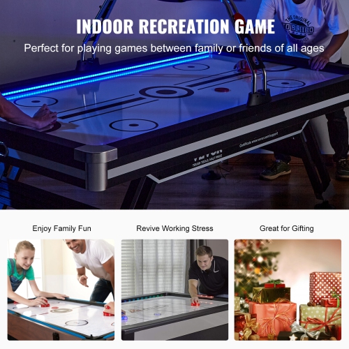 VEVOR 89" Air-Powered Hockey Table, Indoor Hockey Table for Kids and Adults, LED Sports Hockey Game with 2 Pucks, 2 Pushers, and Electronic Score