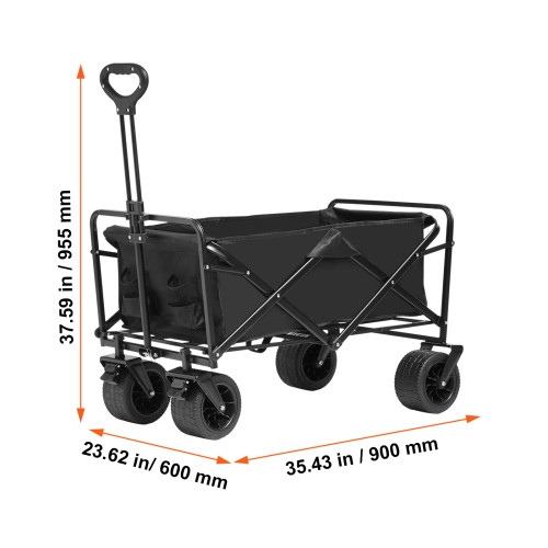 VEVOR Collapsible Folding Wagon, 3 cu.ft Beach Wagon Cart with All-Terrain Wheels, Heavy Duty Folding Wagon Cart 350 lbs Weight Capacity with Drink
