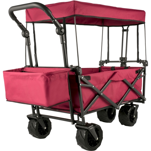 VEVOR Extra Large Collapsible Garden Cart with Removable Canopy, Folding Wagon Utility Carts with Wheels and Rear Storage, Wagon Cart