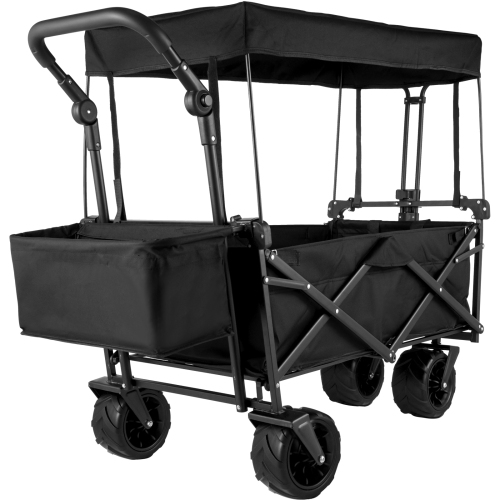 VEVOR Extra Large Collapsible Garden Cart with Removable Canopy, Folding Wagon Utility Carts with Wheels and Rear Storage, Wagon Cart