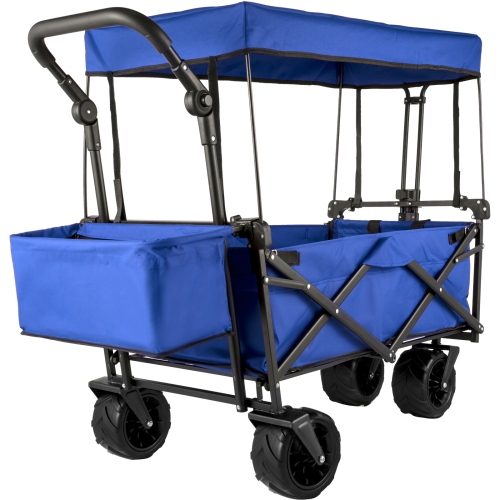 VEVOR Extra Large Collapsible Garden Cart with Removable Canopy, Folding Wagon Utility Carts with Wheels and Rear Storage, Wagon Cart