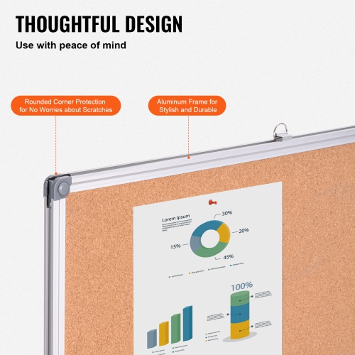 Grand tableau en liège de 48 x 36&nbsp;po de VEVOR – Tableau mural avec babillard – idéal pour l'école, la maison et le bureau