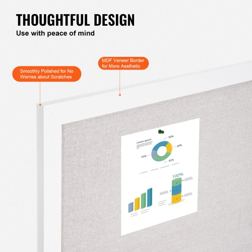 Tableau en liège blanc avec surface en lin de 48 x 36&nbsp;po de VEVOR – Tableau mural élégant pour la maison, l'école et le bureau